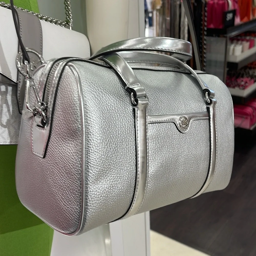 Michael Kors Silver Pebbled Leather Satchel